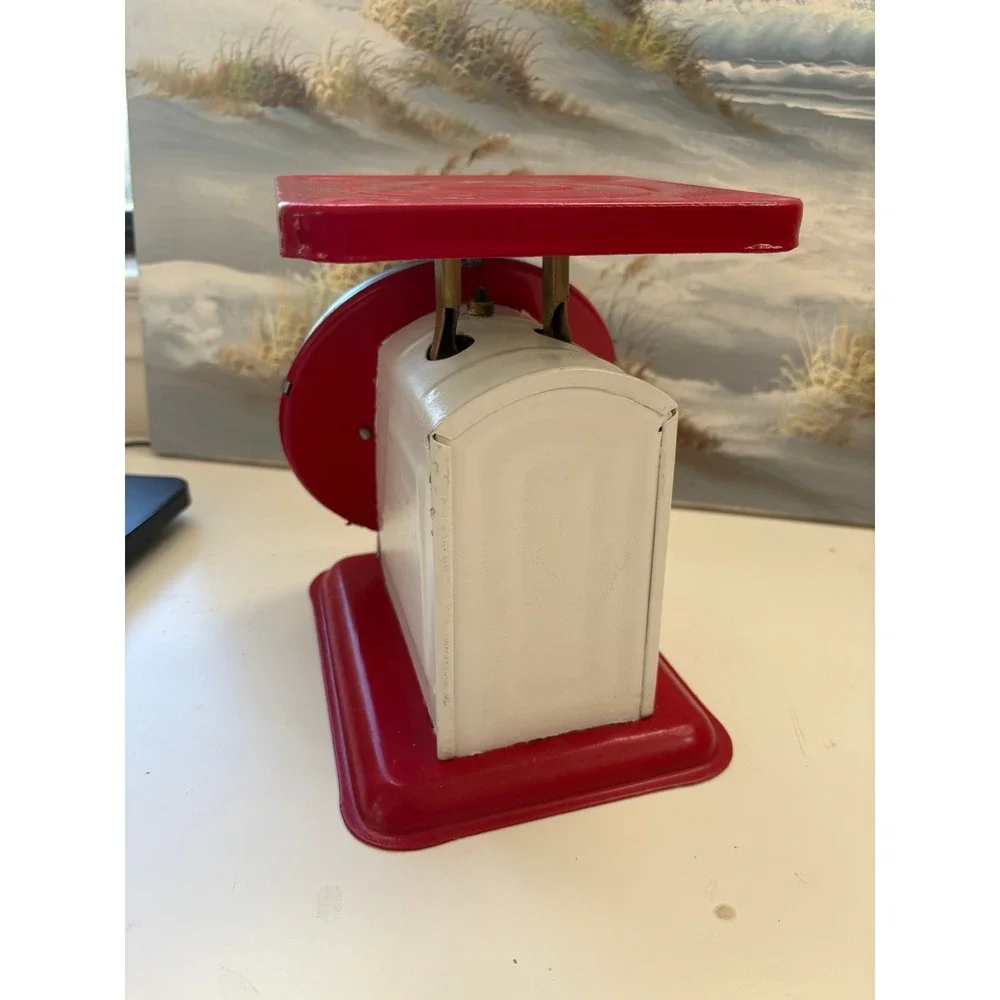 Vintage American Family Scale Red White Metal 25 Lbs Kitchen Farmhouse Decor